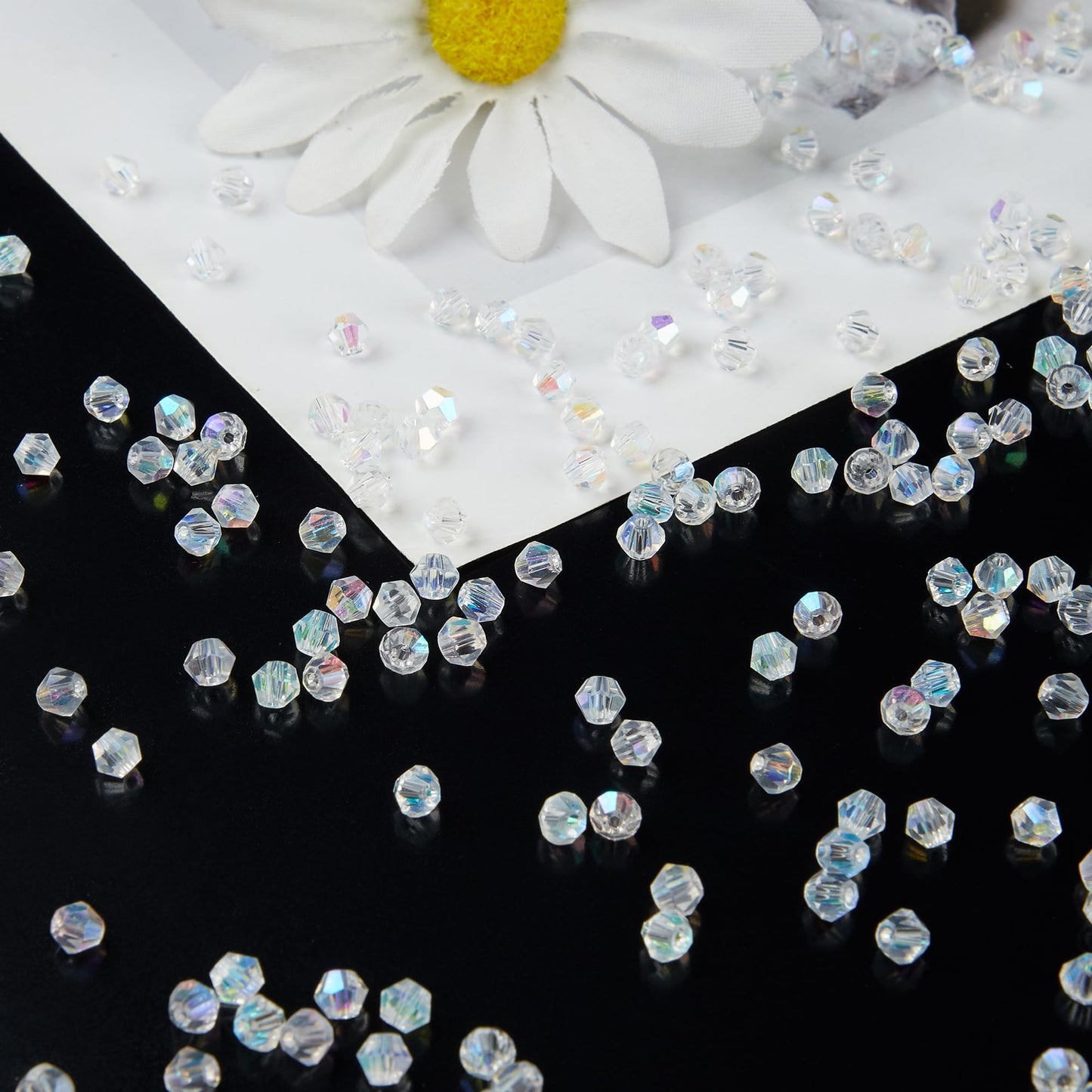 Laopottbeads 1100PCS 4mm Bicone Crystal Glass Beads for Jewelry Making, Sparkling Mini Beads for Suncatchers, DIY Bracelets & Craft Projects (AB White)