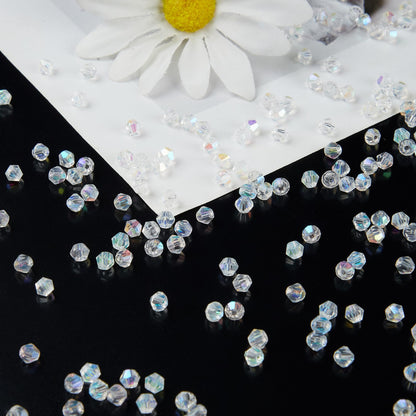 Laopottbeads 1100PCS 4mm Bicone Crystal Glass Beads for Jewelry Making, Sparkling Mini Beads for Suncatchers, DIY Bracelets & Craft Projects (AB White)