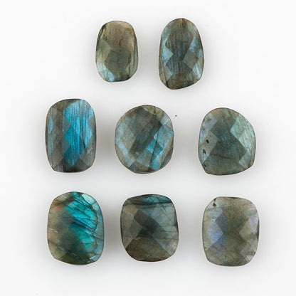 CRYSTALIS (6-7pcs. Blue Labradorite Natural Loose Gemstone, Checkerboard-Cut, Wholesale Bulk Cabochons Jewelry Making Supply, Chakra Healing Stone, Wire Wrapping, DIY, Gem Collection (10-16mm.)