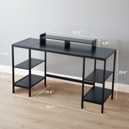 MINOSYS Computer Desk 55-inch with Storage Shelf - Black Ideal Gaming Desk for Bedrooms, Small Spaces, and Home Offices Modern Writing Desk for PCs.