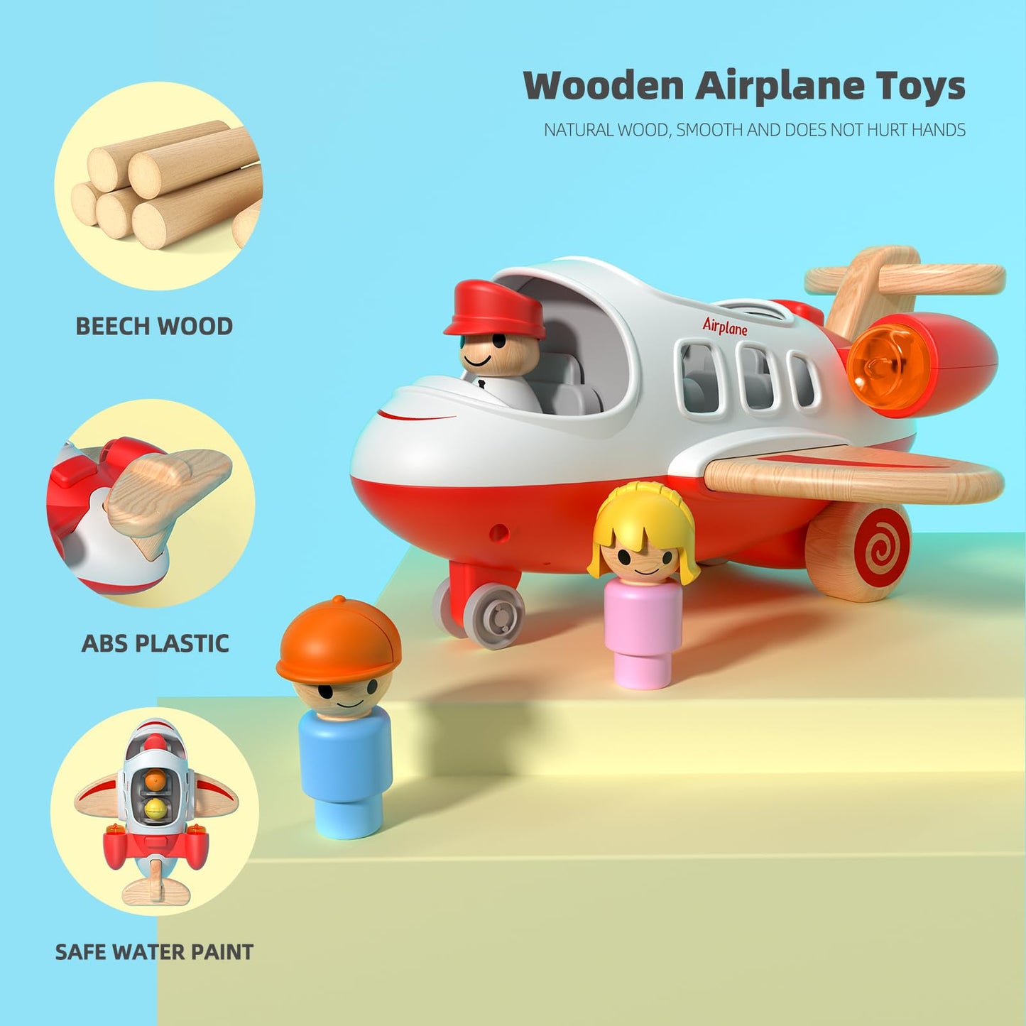 Wanborns Airplane Toys for Toddlers 1-3, Toys Planes Toys with Sound and Light, Mini Airliner Toys for Introducing Aeronautical Knowledge, Car Toys for 18 Months, 2 3 4 5 Years Old Kids Boys Gift