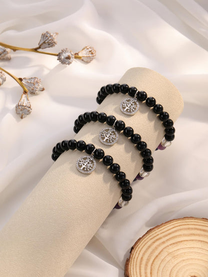 MANIFO Black Obsidian Chakra Crystals Bracelet for Women Healing Crystal Bracelet Natural Gemstone Beaded Bracelets with Life Tree Charm Jewellery Valentines Christmas Gifts