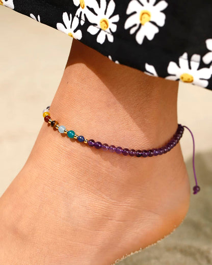 Jewever 7 Chakra Ankle Bracelets for Women Beach Foot Healing Crystals Lava Rock Essential Oils Diffuser Worry Stone Energy Balancing Meditation Yoga gifts (Amethyst)