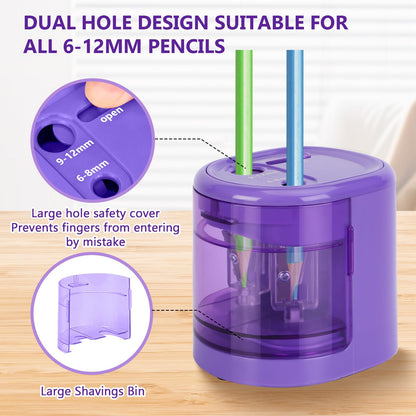 Electric Pencil Sharpener, Double Hole (Purple)