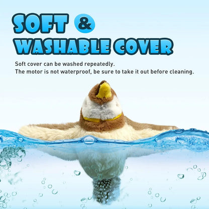 Cat Toy, Plush Bird with Sound and Motion, USB Rechargeable, Soft Washable Cover, Brown and White no Flying