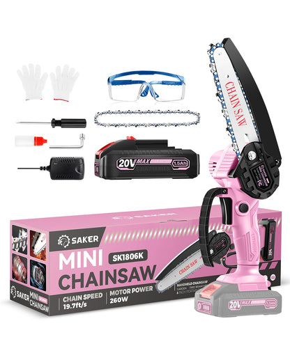 Saker Mini Chainsaw|6 Inch Chainsaws[2025 Upgraded]|Mini Cordless Electric Chain Saw|Small Handheld Portable Chain Saws Battery Powered Chain Saw for Tree Trimmer and Garden,Gifts for Men