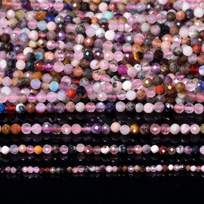 2mm 180pcs Natural Duobao Crystal Stone Beads, Songxi Small Faceted Round Loose Gemstone Beads for Jewelry Making, DIY Art and Craft, Bracelet for Necklace (1 Strand)