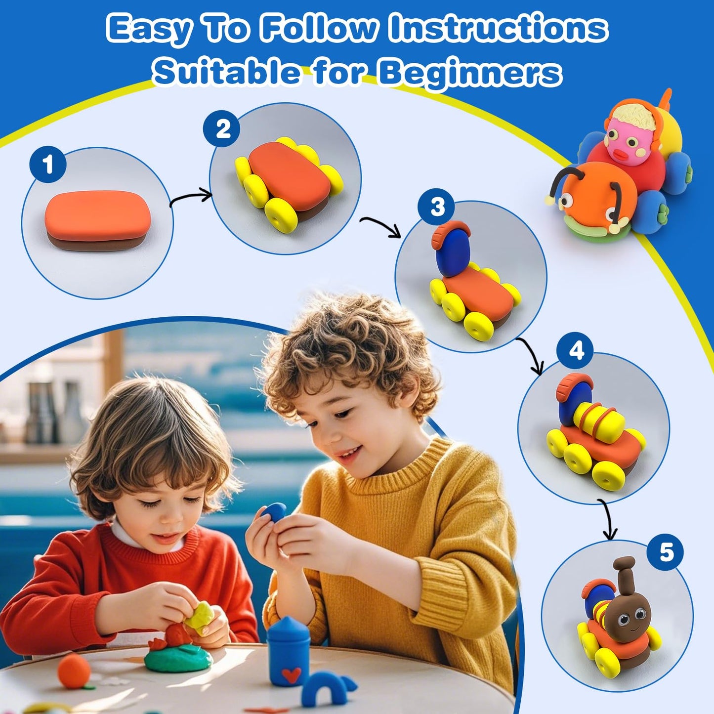 Ixiaoyoo Air Dry Clay, 64 Colors Modeling Clay for Kids, Creative DIY School Arts & Crafts Kit, Soft & Non-Sticky, Birthday & Christmas Toys Gifts for Age 3 4 5 6 7 8+ Years Old Boys Girls Kids