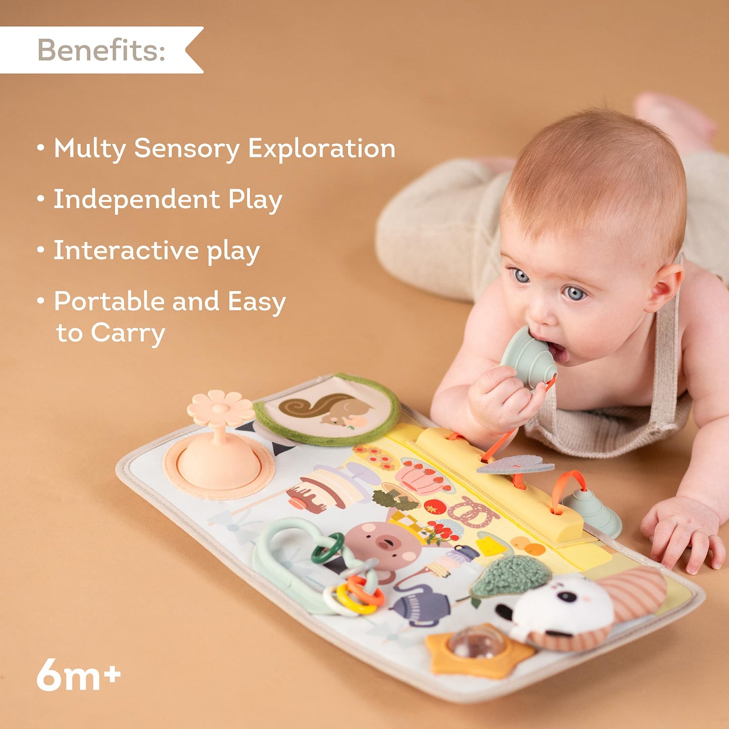 Taf Toys Play Station - 6 Months & up Multi-Sensory Montessori Busy Board for 1 Year Old - 12 Engaging Features: Silicone Pop Up, Peek-A-Boo, Mirror - Baby Busy Board - Travel Toys for Toddler 1-3