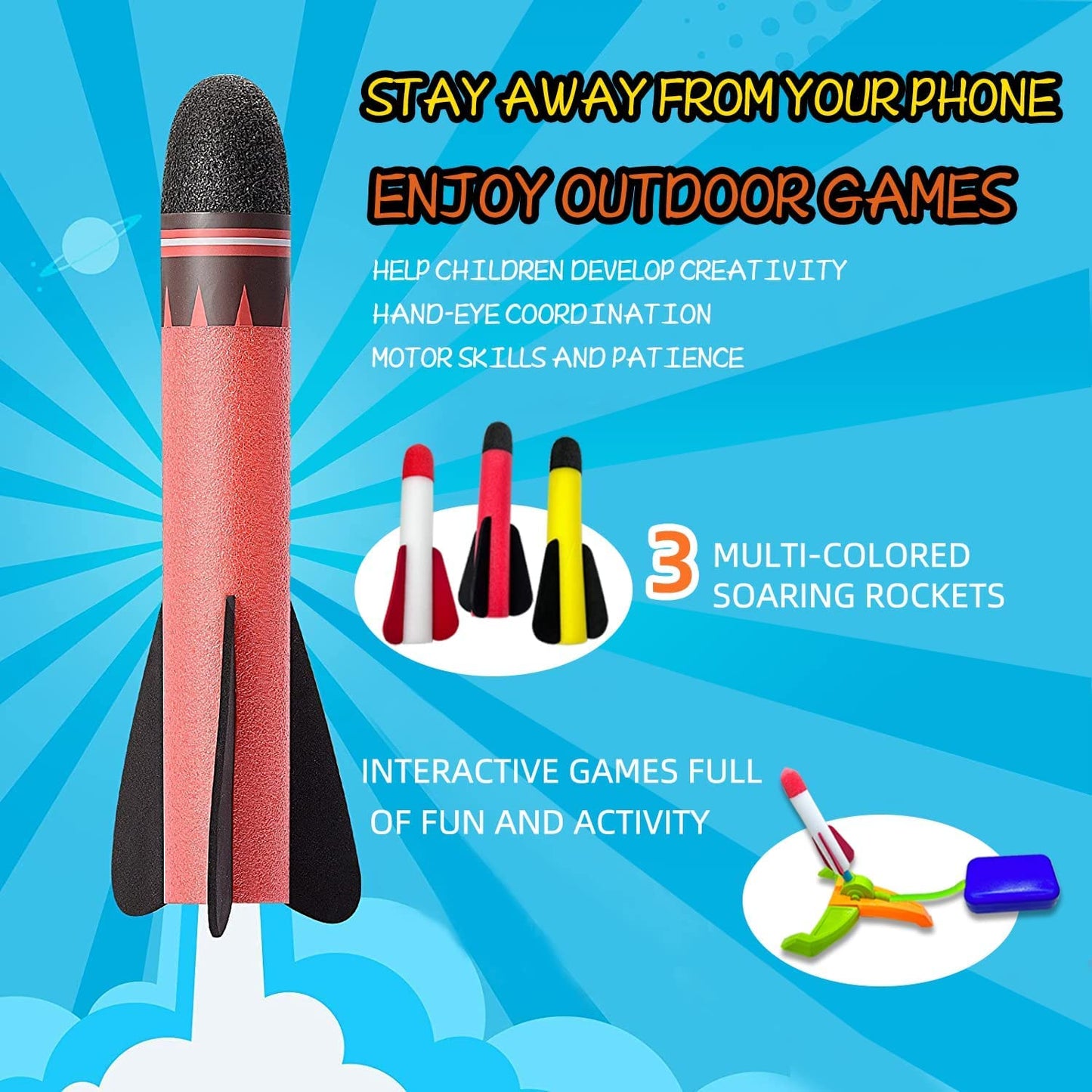 TODARRUN Foam Rocket Launcher for Kids Age 3 4 5 6 7 8, Fun Catapult Rocket Toys Boys Toys Age 3-12 Girls Gift Rocket Kids Outdoor Toy