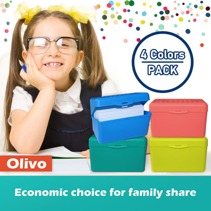Olivo Index Card Holder Box 3x5 Flash Note Card Holder Storage File Box Organizer Case for 3"x5" Cards, 4 Colors Pack