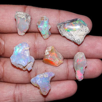 Natural 50+ Cts AAAA+ Raw Ethiopian Opal Rough Gemstones Lot Multi Fire Welo Opal Stones for Tumbling & Jewelry Making Supplies Healing Crystals Gems Rocks Loose Gemstones