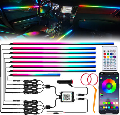 Interior Car LED Strip Lights, Acrylic LED Lights for Car with Dynamic Dreamcolor Chasing, Ambient Lighting Kits Music Sync Wireless APP and RF Remote Control (8 in 1)