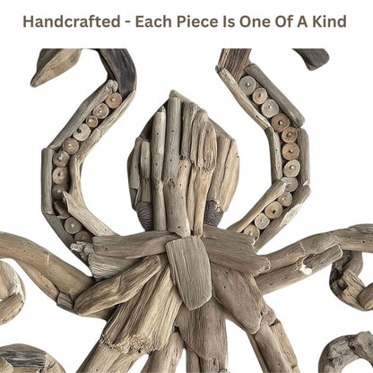 OMA Driftwood Octopus Wall Art – Handcrafted Coastal Beach & Rustic Farmhouse Style Driftwood Wall Decor for Home, Living Room, Bathroom, Beach House – Large Size