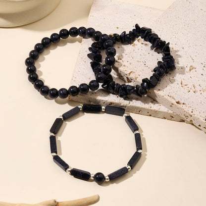 IVY TAILI 3 Pcs Blue Sandstone Bracelet for Women 8mm Blue Sandstone Crystal Bracelet for Women Hematite Jewelry Natural Healing Protection Stone Bracelets Beaded Bracelets Gift for Men Women
