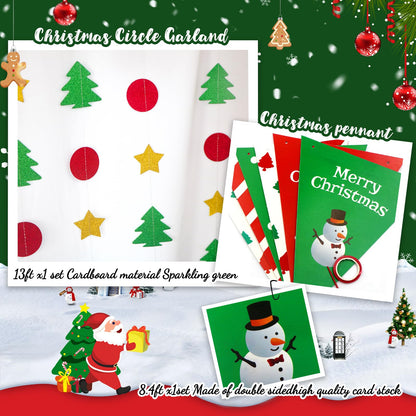 YOVIWEI Christmas Party Decorations - Red & Green Christmas Flag, Xmas Tree Honeycomb Balls Garland Paper Fans Paper Lanterns for Holiday Party Decorations Winter Party New Year's Eve Classroom Decor