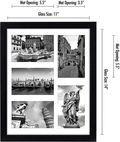 Americanflat 4x6 Collage Picture Frame with Shatter-Resistant Glass - Fits Five 4x6 Photos or Use as One 11x14 Picture Frame - Signature Collection - Collage Frames for Wall Display - Black