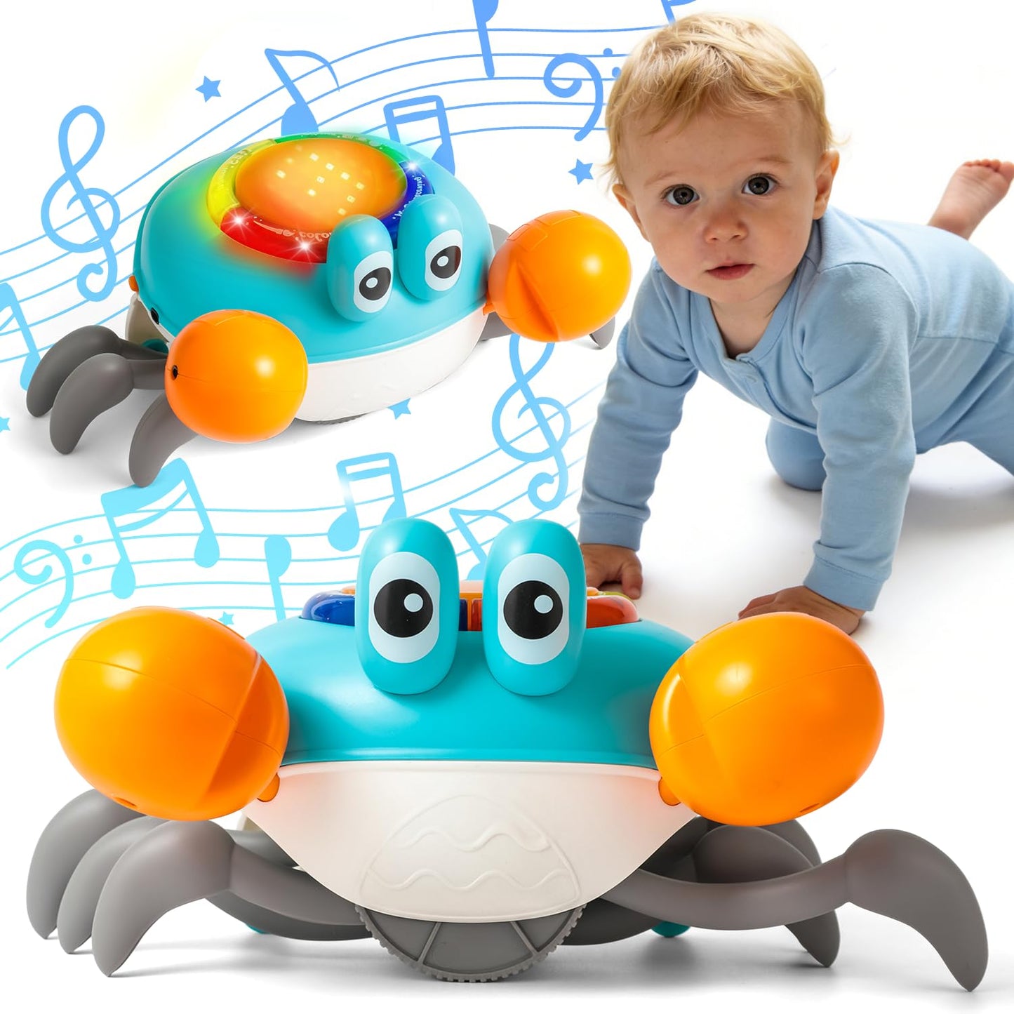 Crab Tummy Time Toys for 1 Year Old Kids, Light-up Dancing Musical Crawling Crab Baby Toy, Early Educational Tummy Time Baby Toys for 6-12 Months Toddlers, Boys and Girls 1st Birthday Gift.(Blue)