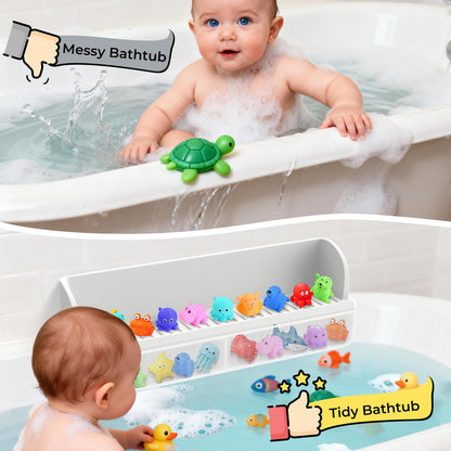 Splash Guard for Bathtub Kids,Toy Tray Caddy Holder Storage,Bath Toy Storage Bag,Guard for Bathtub with Mesh Bathtub Toys Storage,Super Adsorption - Extended Design for Splash Protection,Silicone,Gray
