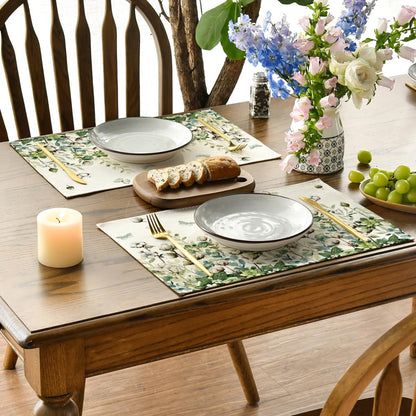 Artoid Mode Cotton Plant Leaf Butterfly Spring Placemats Set of 4, 12x18 Inch Seasonal Summer Holiday Table Mats for Party Kitchen Dining Decoration