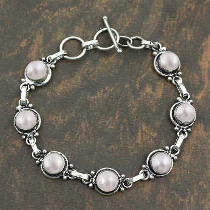 Natural Pearl 925 Silver Plated June Birthstone Adjustable Bracelet for Women - White Gemstone Handmade Vintage Style Bohemian Jewelry Bracelet - Mother's Day Gifts for Mom