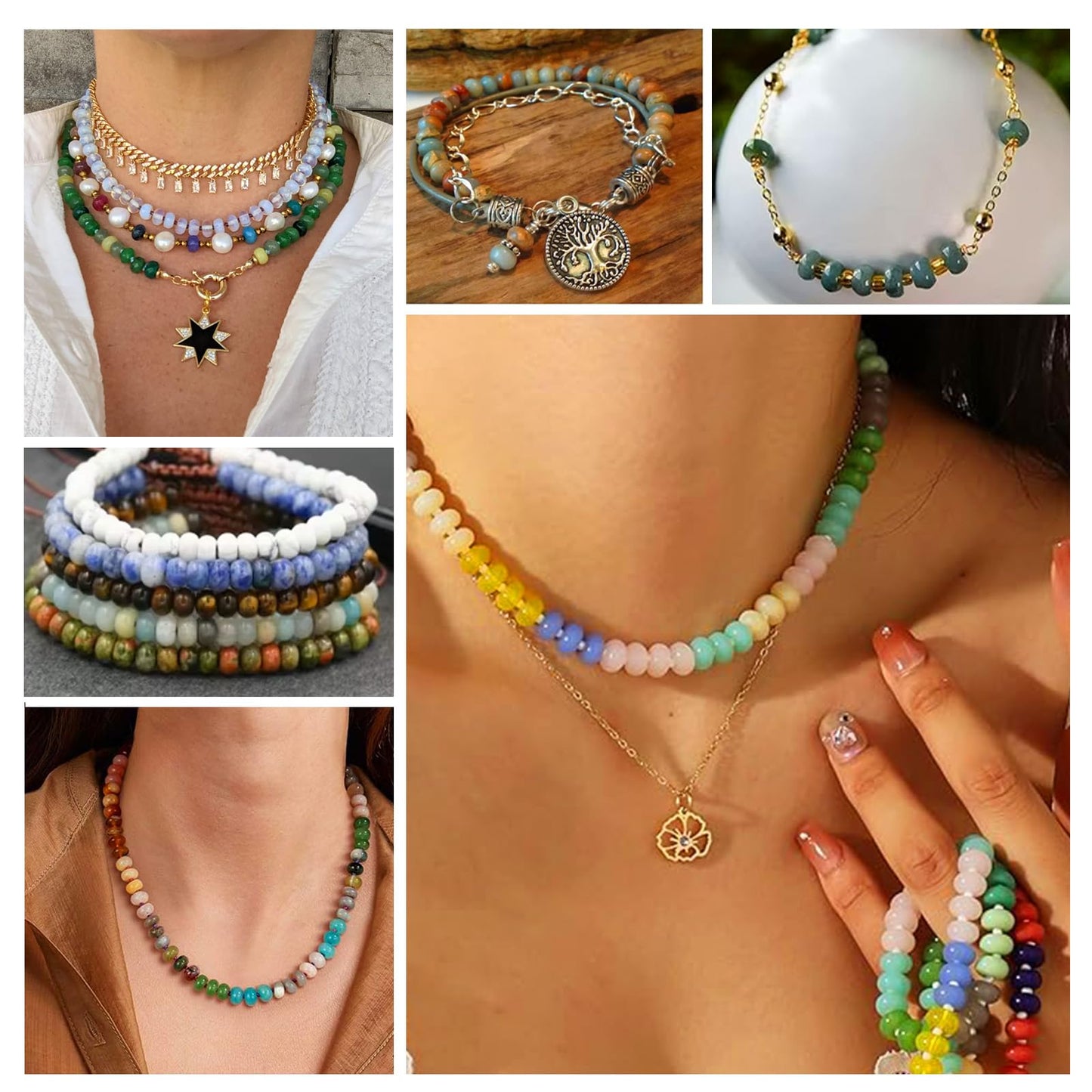 BONNY BOXX 1 Strand Natural 5 * 8mm Mulitcolor Rondelle Beads, Natural Abacus Disk Stone Beads Loose Spacer Gemstone for DIY Bracelet Necklace Jewelry Making