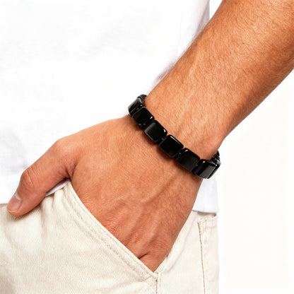 Long tiantian Hematite Bracelet Men Hemios Hematite Hemys Black Beaded Healing Energy Birthday Jewelry Gifts for Husband Brother Boyfriend