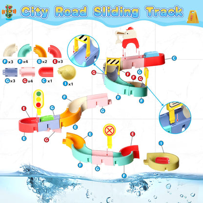 Kids Bath Toys for Kids Ages 4-8 3-5 with Magnetic Car Bath Toys Mold Free & DIY Slides Tracks Bathtub Shower Toys Birthday Gifts for Toddlers 2-4 5 6 7 8 Year Old Boys Girls (38 PCS)