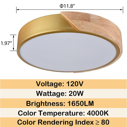 TEENYO Modern LED Flush Mount Ceiling Light 12 Inch Gold Low Profile Round Ceiling Light 2-Pack 4000K Wood Flush Mount Light Fixture for Hallway Bedroom Bathroom Foyer Entryway