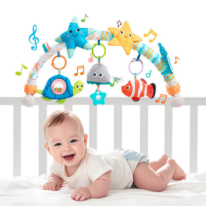 Jollybaby Musical Bassinet Stroller Crib Mobile Toy for Baby 0-6-12 Months, Infant Clip On Arch Hanging Toy with Music Box for Bjorn Bouncer, Portable Mobile Attachment Toy for Newborn Gift - Starfish