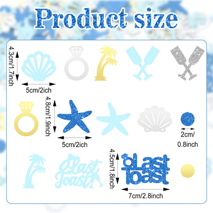 Weekgrat 200 Pcs Last Toast on the Coast Confetti Bachelorette Party Decorations Glitter Wine Cup Rings Seashells Starfish Table Confetti for Bridal Shower Wedding Engagement Party Decor