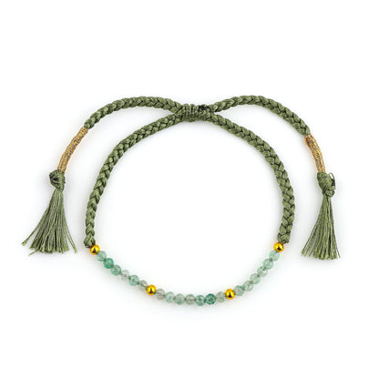 GEMSYMPHONY Green Strawberry Quartz Gemstone Beads Braided Bracelet – 3.5mm Natural Stone Beads, Handmade Adjustable Braided Rope Bracelet, Healing Crystal Jewelry for Men & Women, Unisex Boho Gift