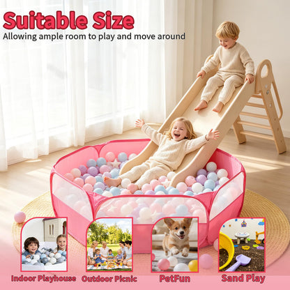 Foldable Ball Pit for Toddlers, Large Pop Up Ball Pits Kids Play Tent Crawl Playpen Ball Pool Playhouse Playpen with Storage Bag, for Boys Girls Dogs Cats Ferrets Indoor Outdoor, Bright Pink
