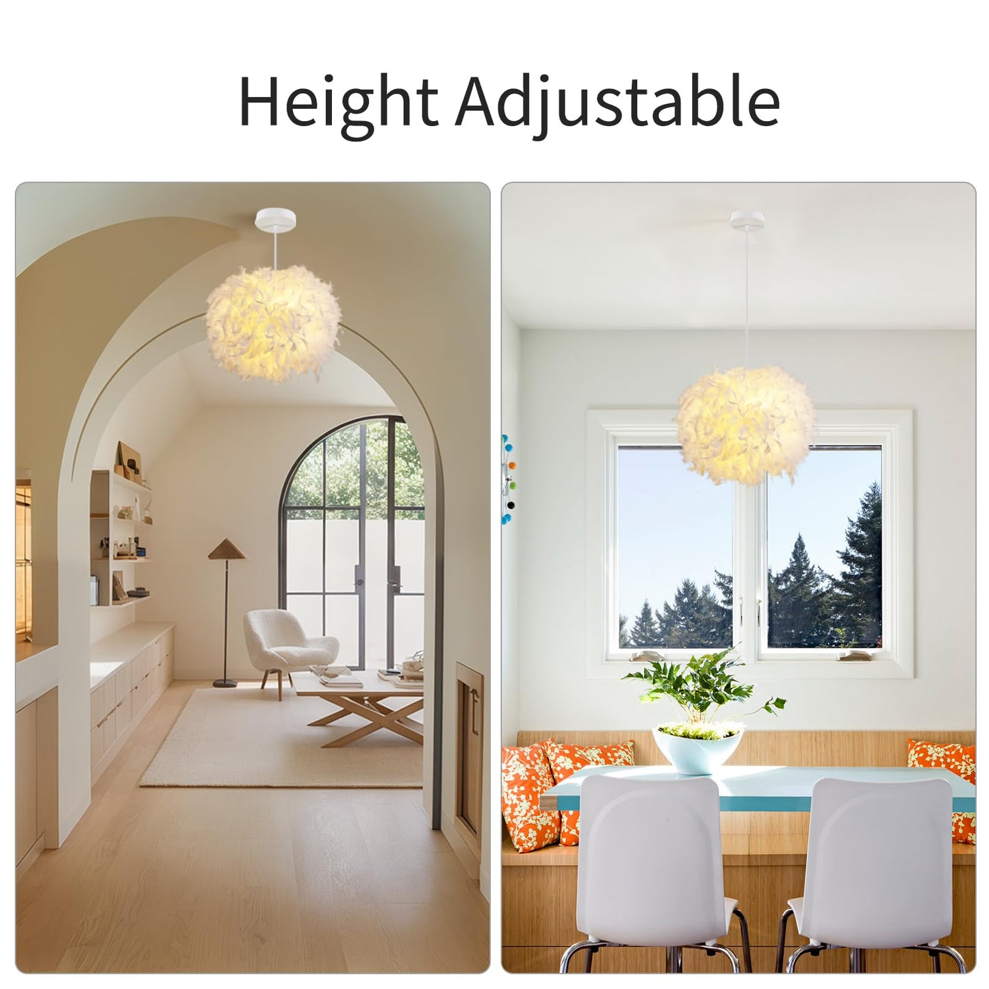 NZV White Feather Light Fixture Bedroom Romantic Feathers Pendant Lights Girls Room Modern Chandelier Mid Century Hanging Ceiling Lighting for Dining Room Kitchen Island Foyer (Diameter 11.8in)