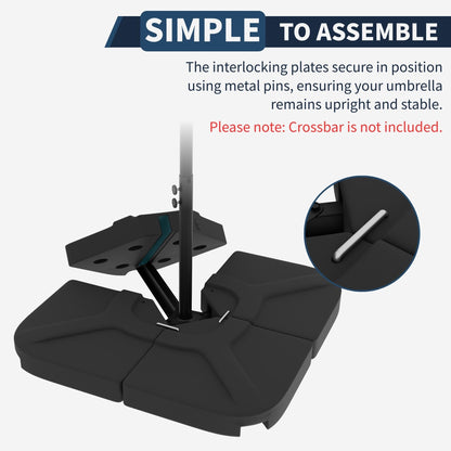 Kingdura 4-Piece 230LBS Cantilever Offset Patio Umbrella Base, Heavy Duty Weights Square Stand Base Water or Sand Refillable Plate Set with 4 Lock Pins for Garden Backyard Poolside, Black
