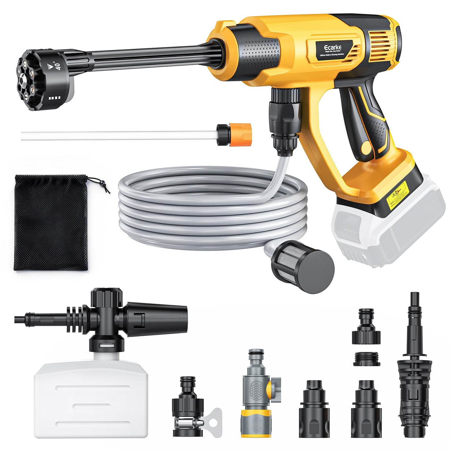 Ecarke Portable Car Cleaning Tool Compatible with Dewalt 20V Battery, 6-in-1 Nozzle & Foam Cannon, 3-Speed Adjustment, 5m Hose, Brushless Motor for Car Floor, Patio, Fence (Battery NOT Included)