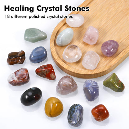 Huiguli 18 Pcs Crystals and Healing Stones Set, Natural Polished Gemstones Collection, Tumbled Healing Crystals for Reiki, Yoga, Chakra Meditation and Positive Energy (0.8-1.2 Inch)
