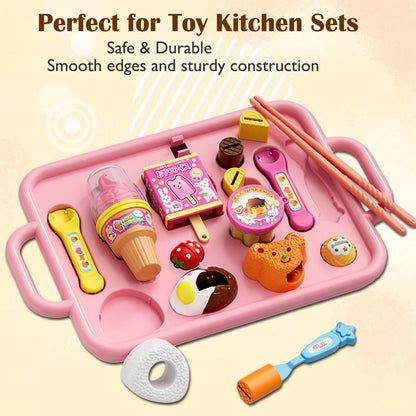Pudding Ice Cream Feeding Toys for Dolls,Pretend Play Food Kitchen Accessories, Doll Role Play Girl Gifts Toys (Pink)