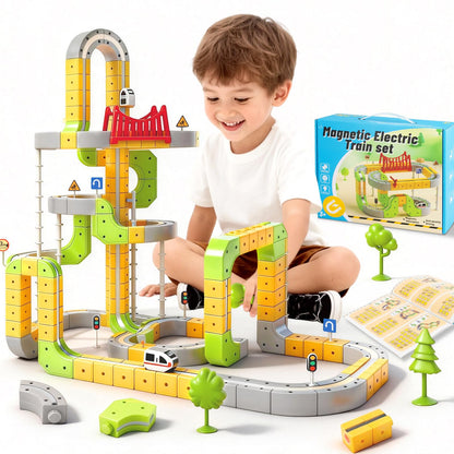 Electric Magnetic Train Set, 88 Pcs 3D Anti-Gravity Race Track Vehicle Kit, Birthday Gift Educational Toy for Kids Ages 3-12
