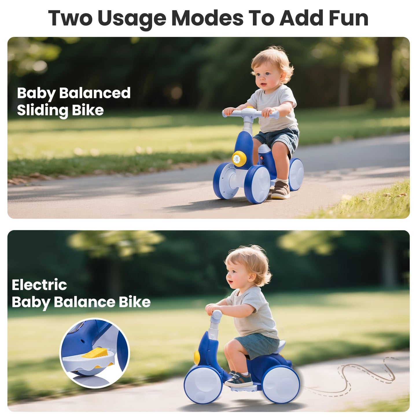 Electric Baby Balance Bike with Bubble Machine for 1 Year Old Boys Girls 4 in 1 Ride On Toys Toddler Balance Bike 12-48 Month Kids Bubble Bike First Birthday Gift with Powered Motor,Music,LED Lights