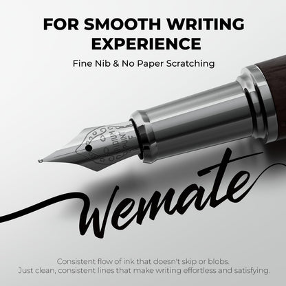 WEMATE Fountain Pen Set, Fine Nib with 20PCS 2.6MM Ink Cartridges(10 Black&10 Blue),1 Ink Converter, Nice Luxury pen for Men, Women, Cool Wooden Fountain Pen for Writing, Journaling, Calligraphy