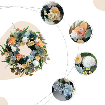 Bibelot 22 Inch Spring/Summer Floral Wreaths for Front Door,Artificial Valentines Day Wreath with Roses Dahlias Gardenias phalaenopsis for Home Wall Window Wedding Party Festival Decor