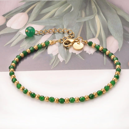 vissen Beaded Green Natural Stone Bracelet For Women Green Crystal Bracelet Gold Plated Bracelets Adjustable Jewellery