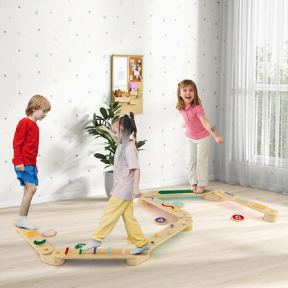 Costzon Montessori Wooden Balance Beam Step Stones, Double-Sided 12-pcs Kids Gymnastics Obstacle Course Balance Board Playset for Coordination, Motor Skills, Natural Development Toy Gift Age 3+ Years
