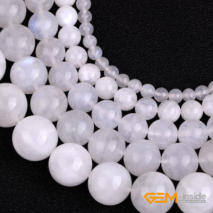 GEM-Inside Genuine 8mm Natural Blue Rainbow Moonstone AAA Grade Genuine Gemstone Beads for Jewelry Making 15"