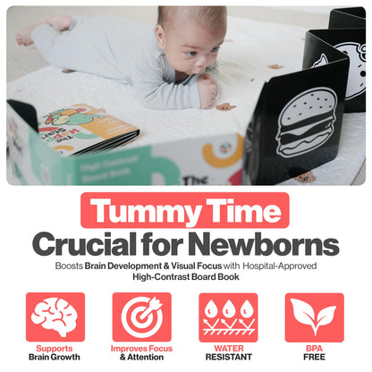 Happy Start Award-Winning High Contrast Board Book - Newborn Black & White Baby Cards, Easy to Clean, Hospital Approved, Stands on Its Own, Tummy Time Toy, Ages 0+ (3 Pack - Animals, Food, Landmarks)