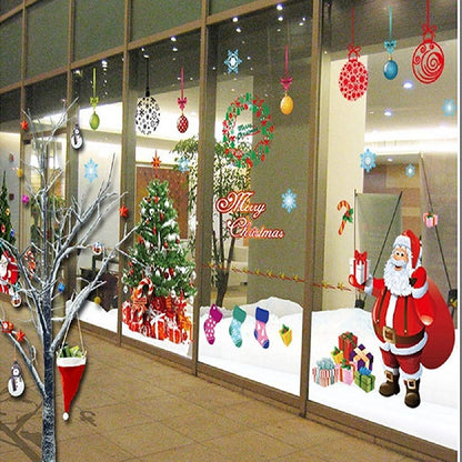 DIY Christmas Windows Clings Stickers Wreath Snowflakes Large Santa Claus Xmas Tree Wall Window Door Mural Decals Static Sticker for Office Winter Party Decorations (11 Sheets)