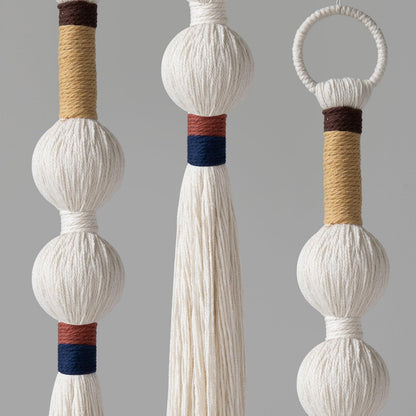 IOWER Macrame Wall Hanging Boho Decor Yarn Wall Art Small Sphericity Cotton Textile Tassel Hanging Fiber Art for Living Room Bedroom 27'' L x 2.3'' W