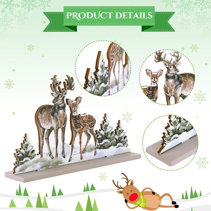 Huwena 5 Pcs Christmas Table Decorations Wooden Christmas Table Centerpieces Joy Sign Snowman Reindeer Gloves Signs for Winter Holiday Snow Xmas Dinner Coffee Tier Tray Decor(Reindeer,White)