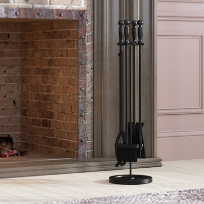Fire Beauty Fireplace Tools Set 5 Pieces Wrought Iron Fire Place Pit Poker Holder 31" H (Black)